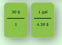 $30 over 1 multiplied by 1 gallon over $4.38